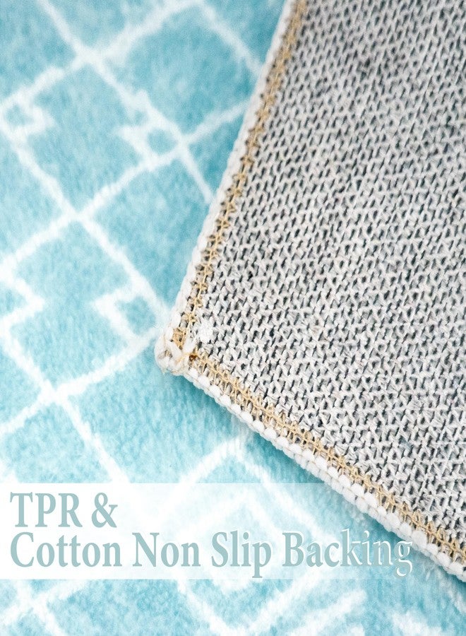 Tititex Luxury Sky Blue Bohemian Runner Rug, 20x47 inch Extra Soft Microfiber Small Rugs, Non-Slip Plush Shaggy Boho Bedside Carpet, Mats for Bedroom,Doorway and Laundry - Image 3